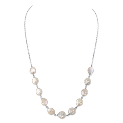 White Freshwater Cultured Keshi Pearl Emery Necklace for Women