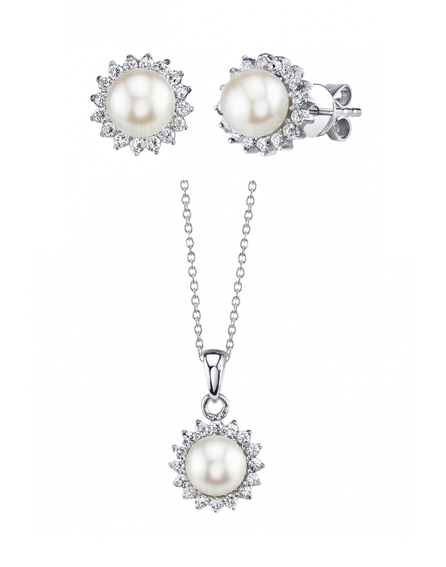 White Freshwater Cultured Pearl & Cubic Zirconia Ariela Jewelry Set