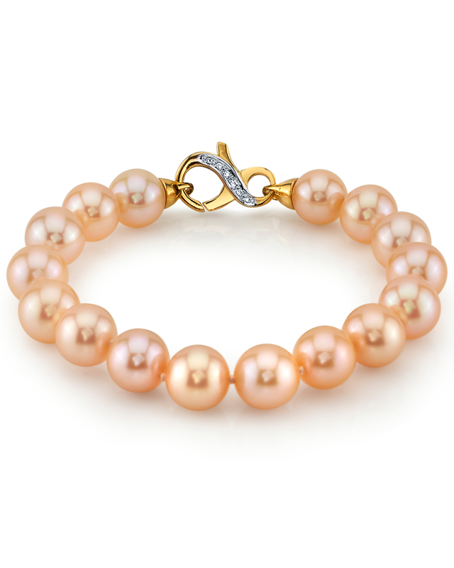 11-12mm Peach Freshwater Pearl Bracelet - AAAA Quality - Third Image
