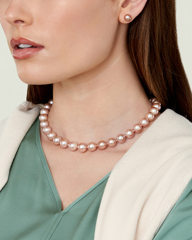 10-11mm Pink Freshwater Pearl Necklace - AAA Quality - Model Image