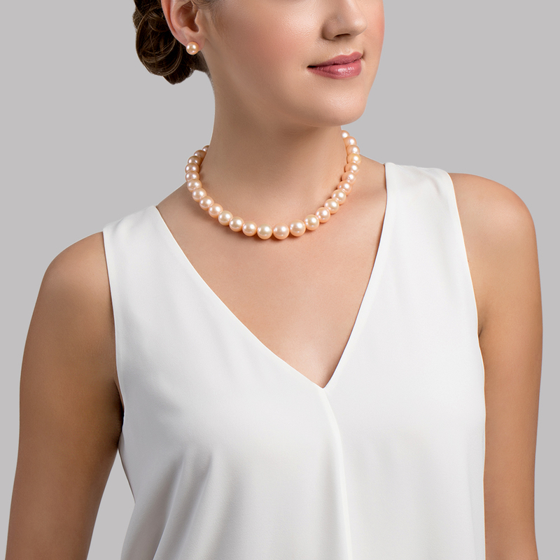 12-13mm Peach Freshwater Pearl Necklace - AAA Quality - Model Image