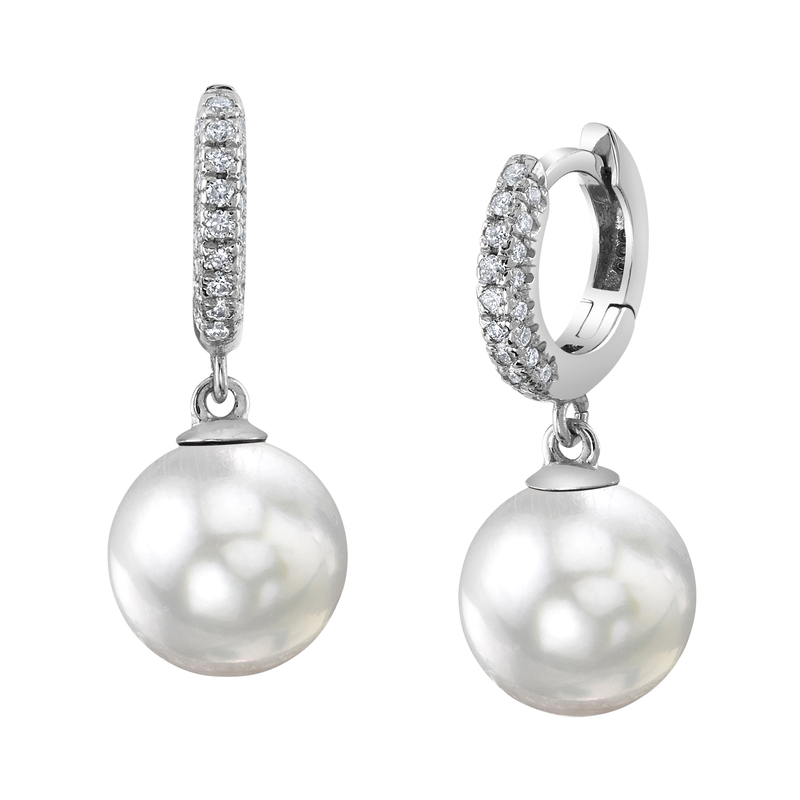 White South Sea Pearl & Diamond Huggie Eileen Earrings