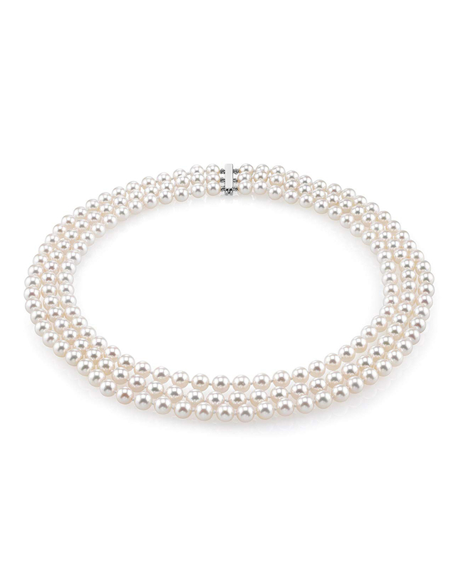 6.5-7.0mm Triple Strand White Freshwater Cultured Pearl Necklace