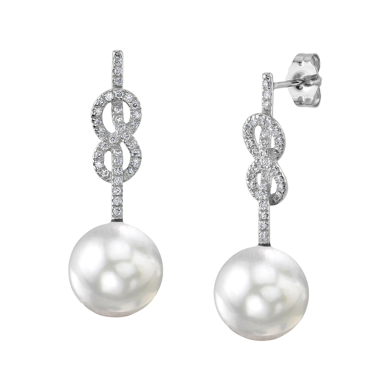 White South Sea Pearl & Diamond Levana Infinity Earrings