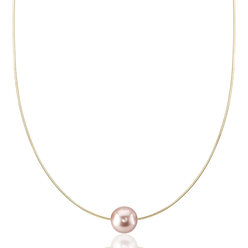 14K Round Omega Large Pink 13mm Pearl Solitaire Necklace