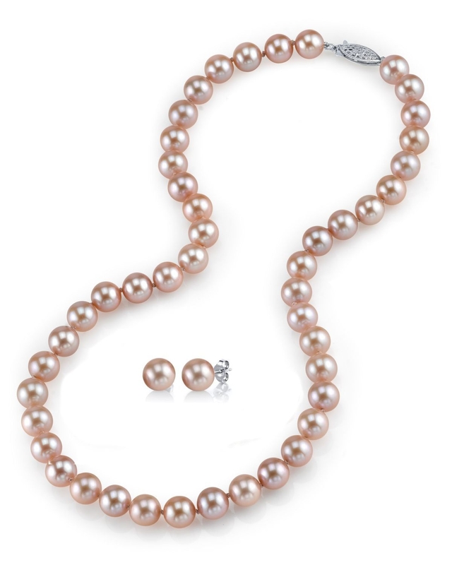 9-10mm Pink Freshwater Pearl Necklace & Earrings