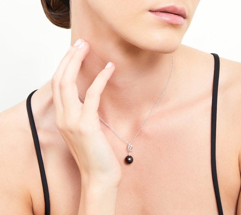 Model is wearing Symphony Pendant with 9-10mm AAAA quality pearls
