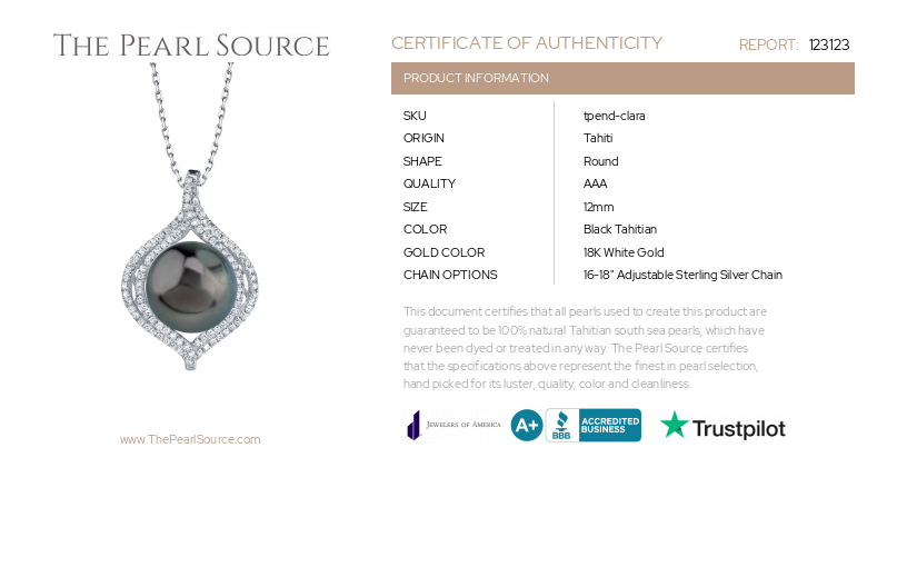 Tahitian South Sea Pearl & Diamond Clara Pendant-Certificate