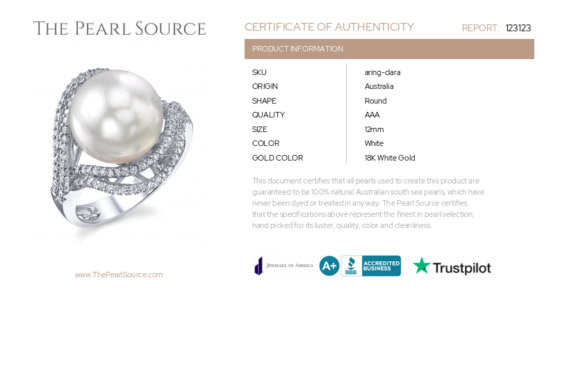 South Sea Pearl & Diamond Clara Ring-Certificate