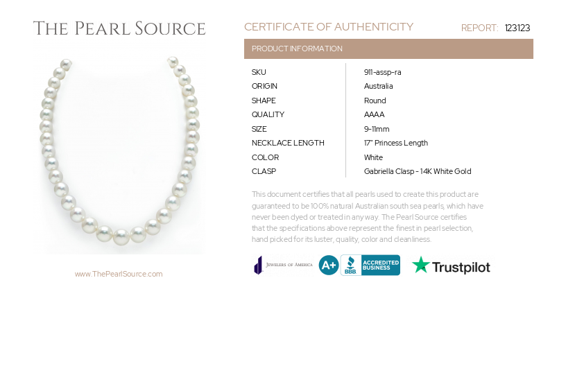 9-11mm White South Sea Pearl Necklace - AAAA Quality-Certificate