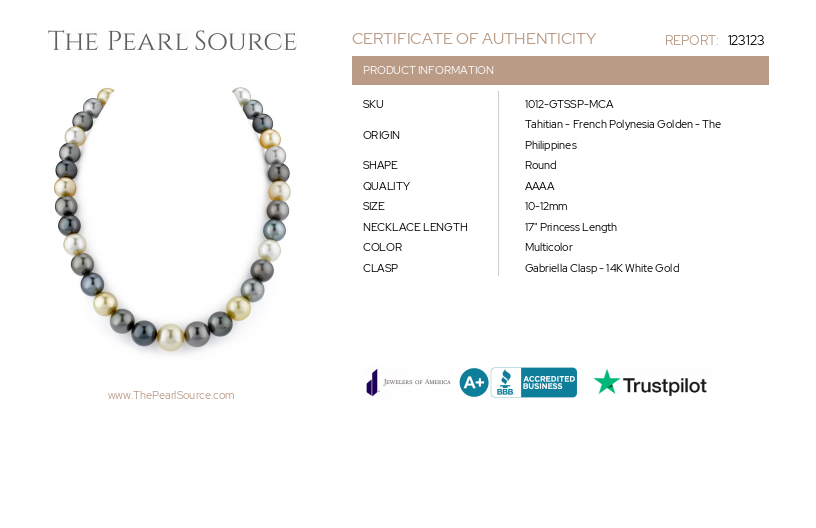 10-12mm South Sea Multicolor Pearl Necklace - AAAA Quality-Certificate