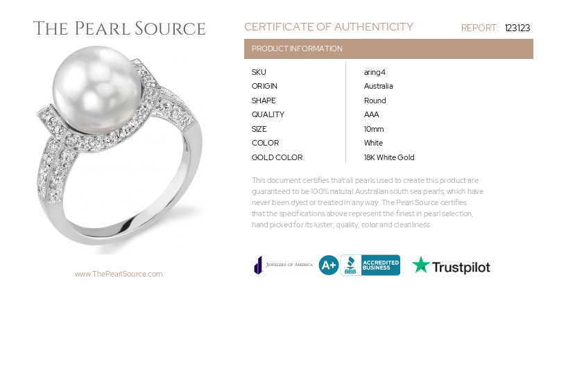 South Sea Pearl & Diamond Sparkling Jewel Ring-Certificate