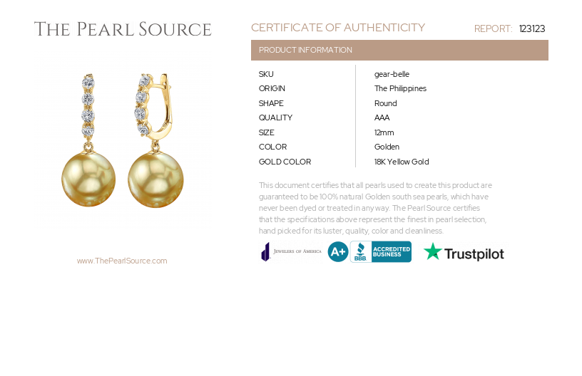 Golden South Sea Pearl & Diamond Belle Earrings-Certificate