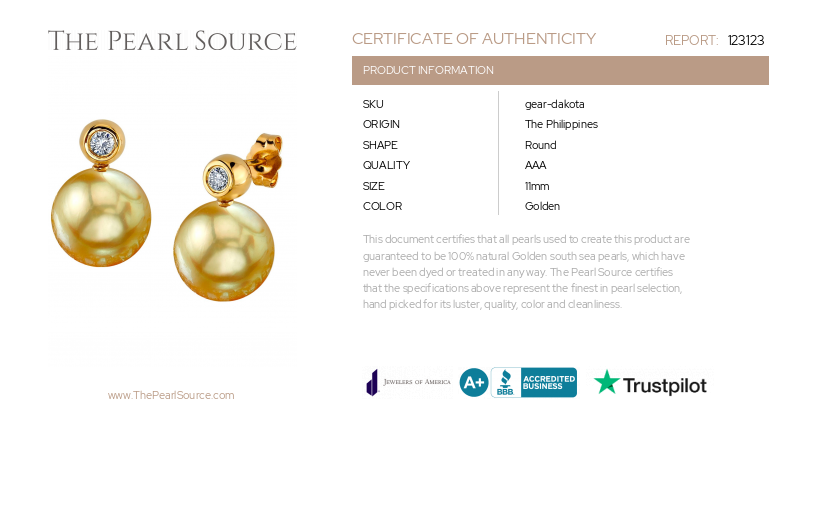 Golden South Sea Pearl & Diamond Dakota Earrings-Certificate