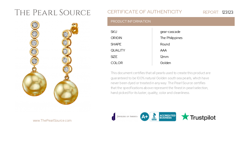 Golden South Sea Pearl & Diamond Cascade Earrings-Certificate