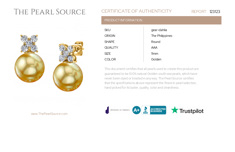 Golden South Sea Pearl & Diamond Dahlia Earrings-Certificate