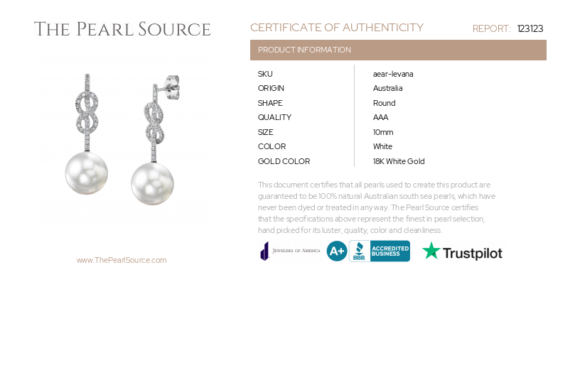 White South Sea Pearl & Diamond Levana Infinity Earrings-Certificate