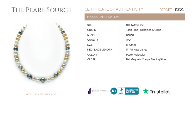 8-10mm South Sea & Freshwater Multicolor Pastel Pearl Necklace - AAA Quality-Certificate